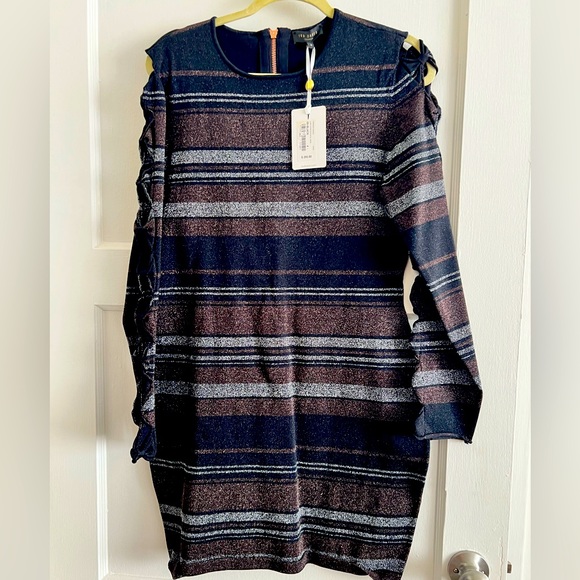 Ted Baker London - Lurex stripe bow detail dress NWT - Picture 1 of 5